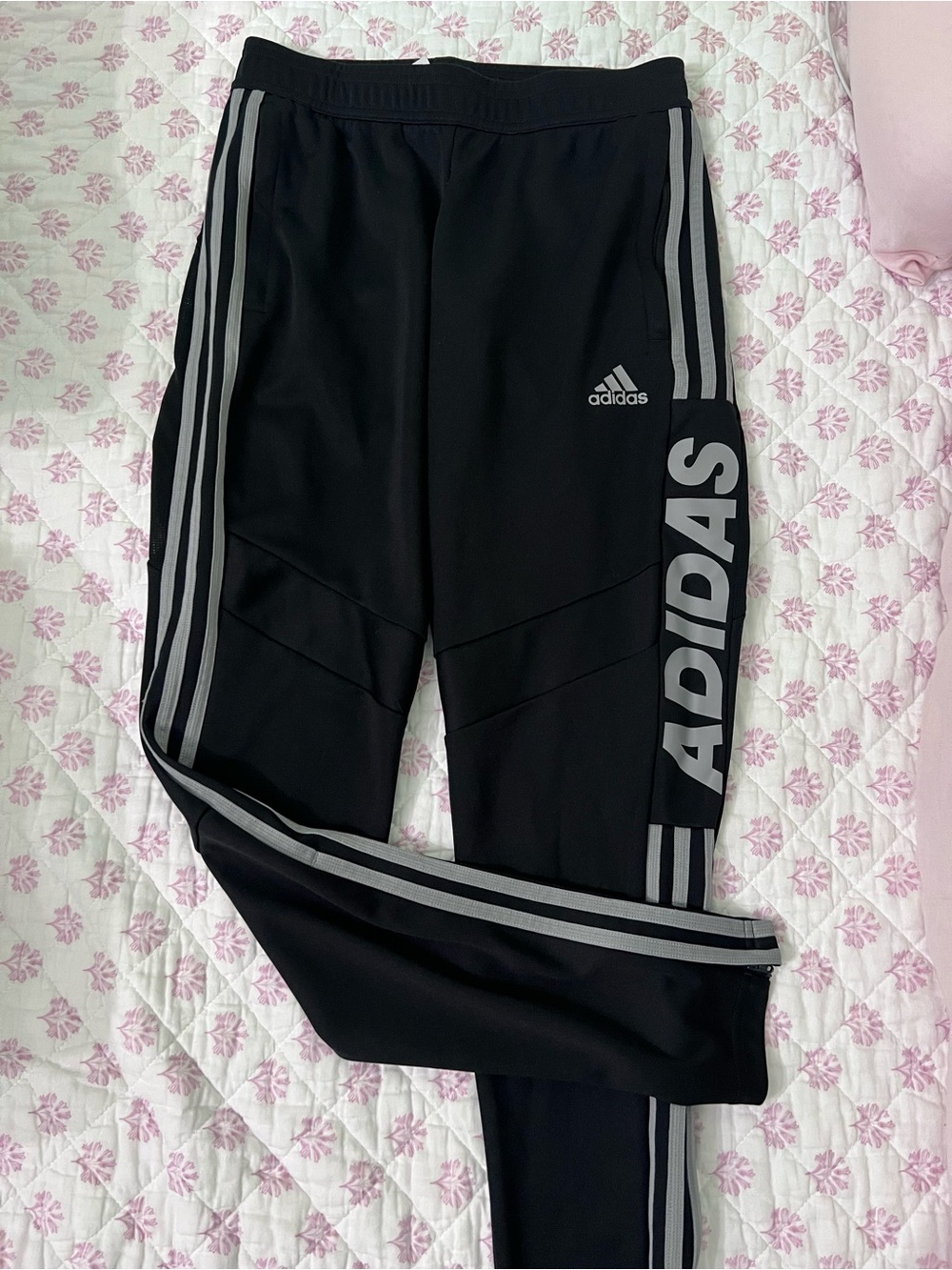 adidas Black Track Pants with Gray Stripes